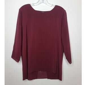 Ann Taylor maroon split back 3/4 sheer sleeve blouse - medium